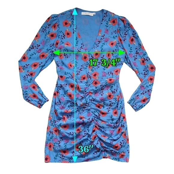 ASTR The Label Blue Floral Cinched Ruffle Long Sleeve Mini Dress Romantic - Picture 2 of 10